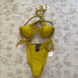 Andrea Iyamah Fula Bikini Top and Bottom Sz. Small Lemon
